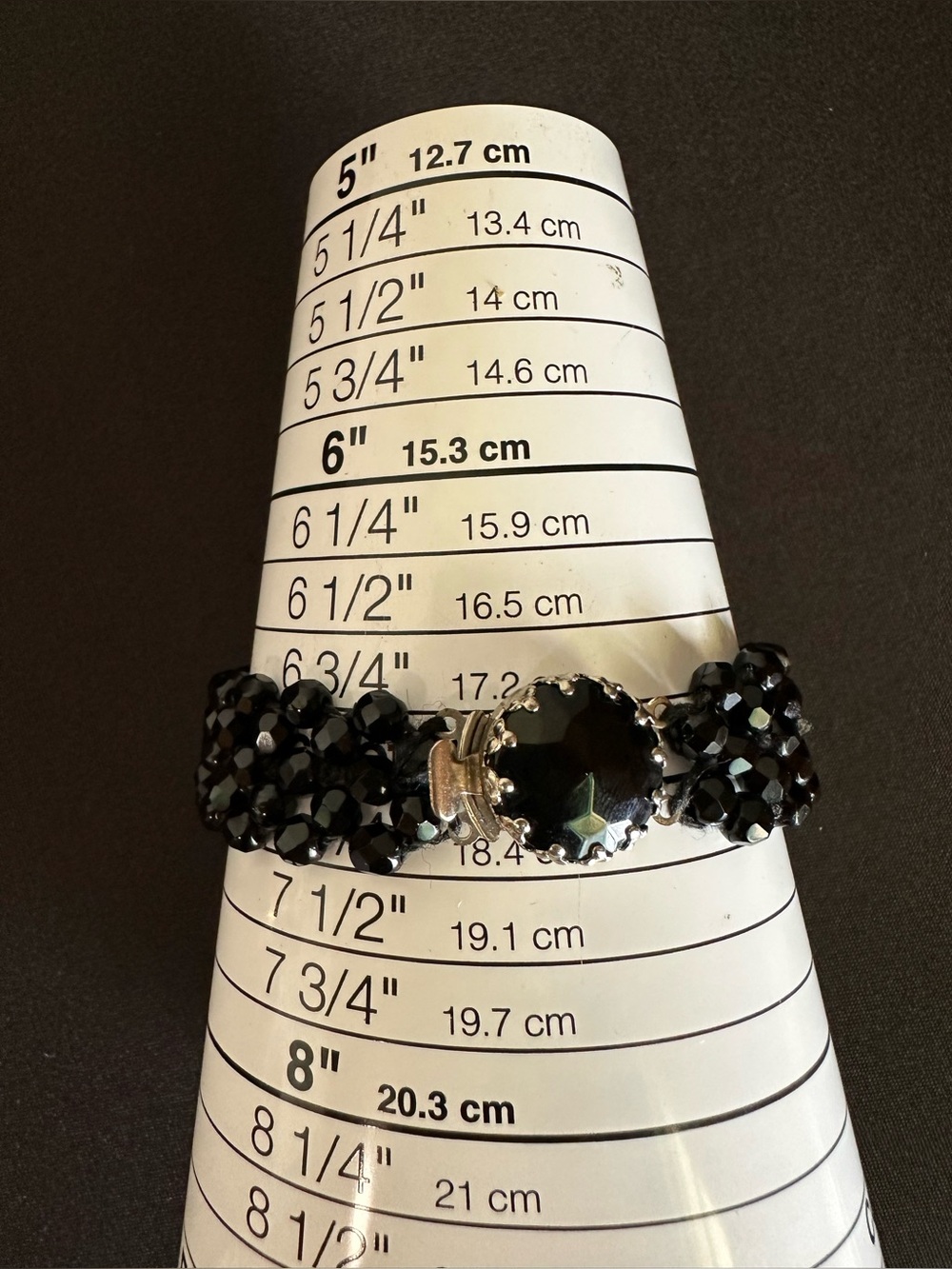 Vintage Made In Austria Black Faceted Beads & Silver Tone Bracelet - Picture 6 of 6